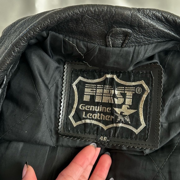 VINTAGE 1980s Black Genuine Leather Biker Jacket Moto Streetwear ~Rare! SZ 46 - Picture 13 of 16